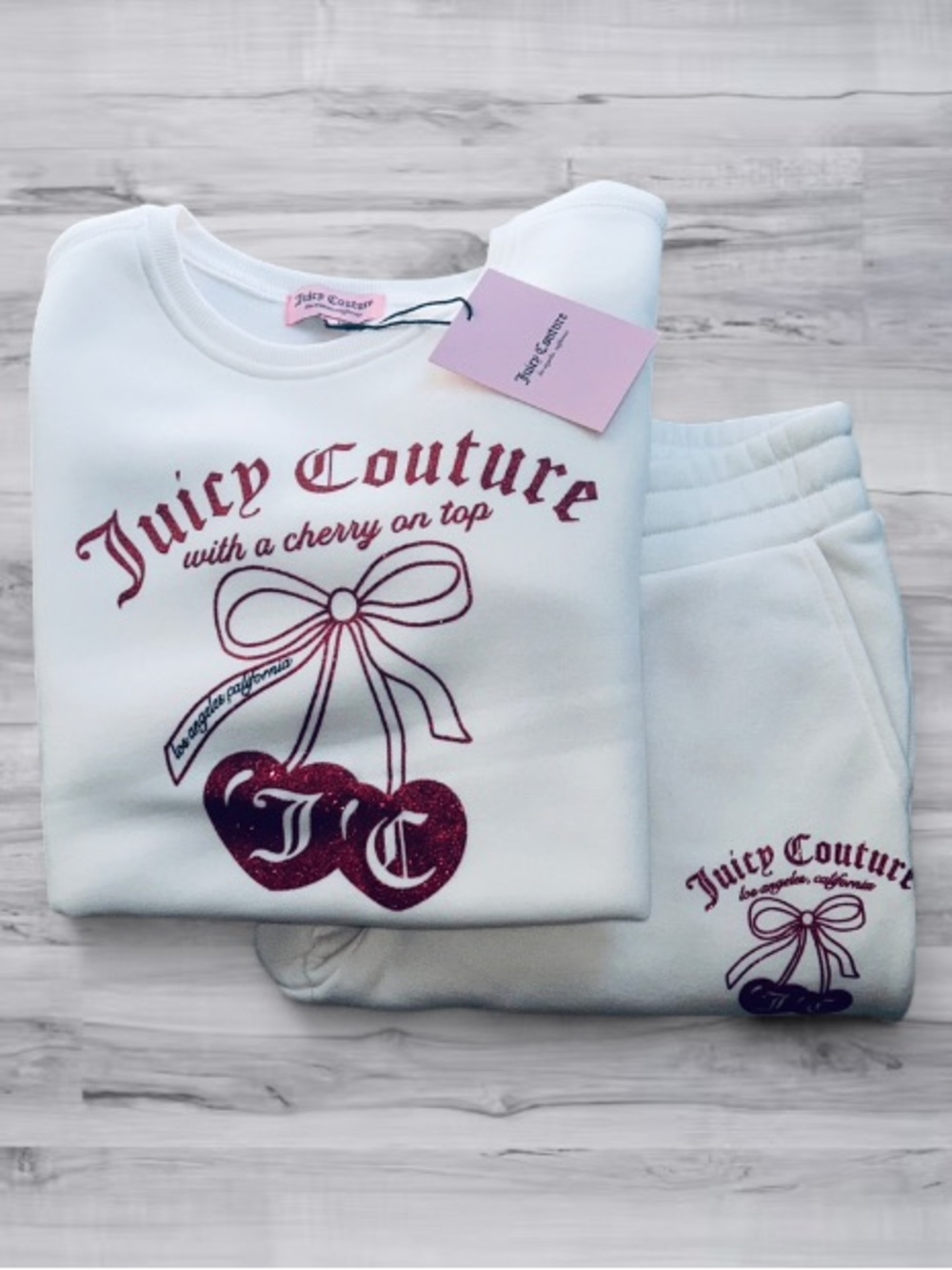 🍒 Juicy Couture Cherry On Top Sweatpants & Sweater Set White Medium NWT